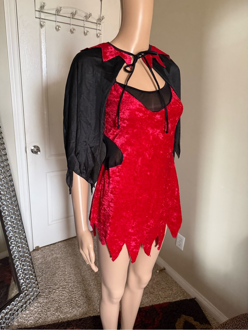Shirley of Hollywood Red Velvet Chemise costume with Black Capelet